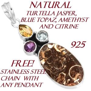 {925} Natural turtella jasper pendant